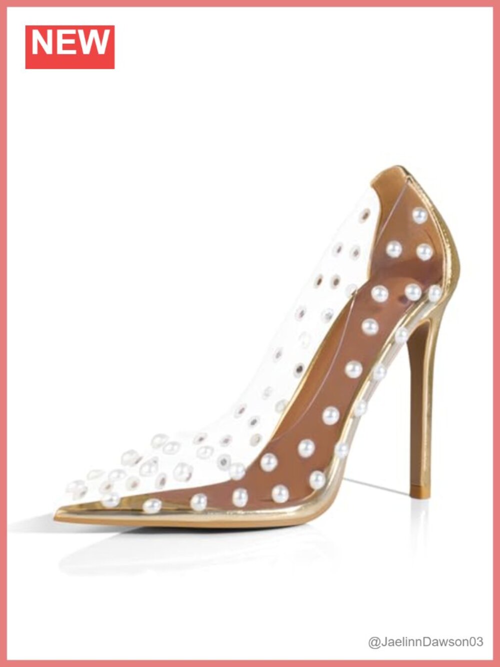Pointed Toe PVC Clear Heels, Pearl Studded Stiletto Pumps, Party Dress Shoes